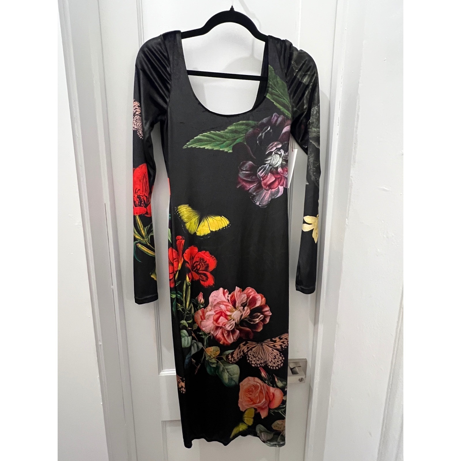 Alice + Olivia In The Wind Floral Delora Scoop-Neck Velvet Midi Dress | Size 2